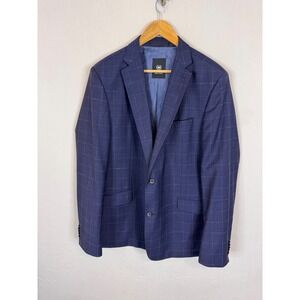 Strellson Aron Slim Fit Navy Blue Windowpane Virgin Wool Blazer Jacket Men 44